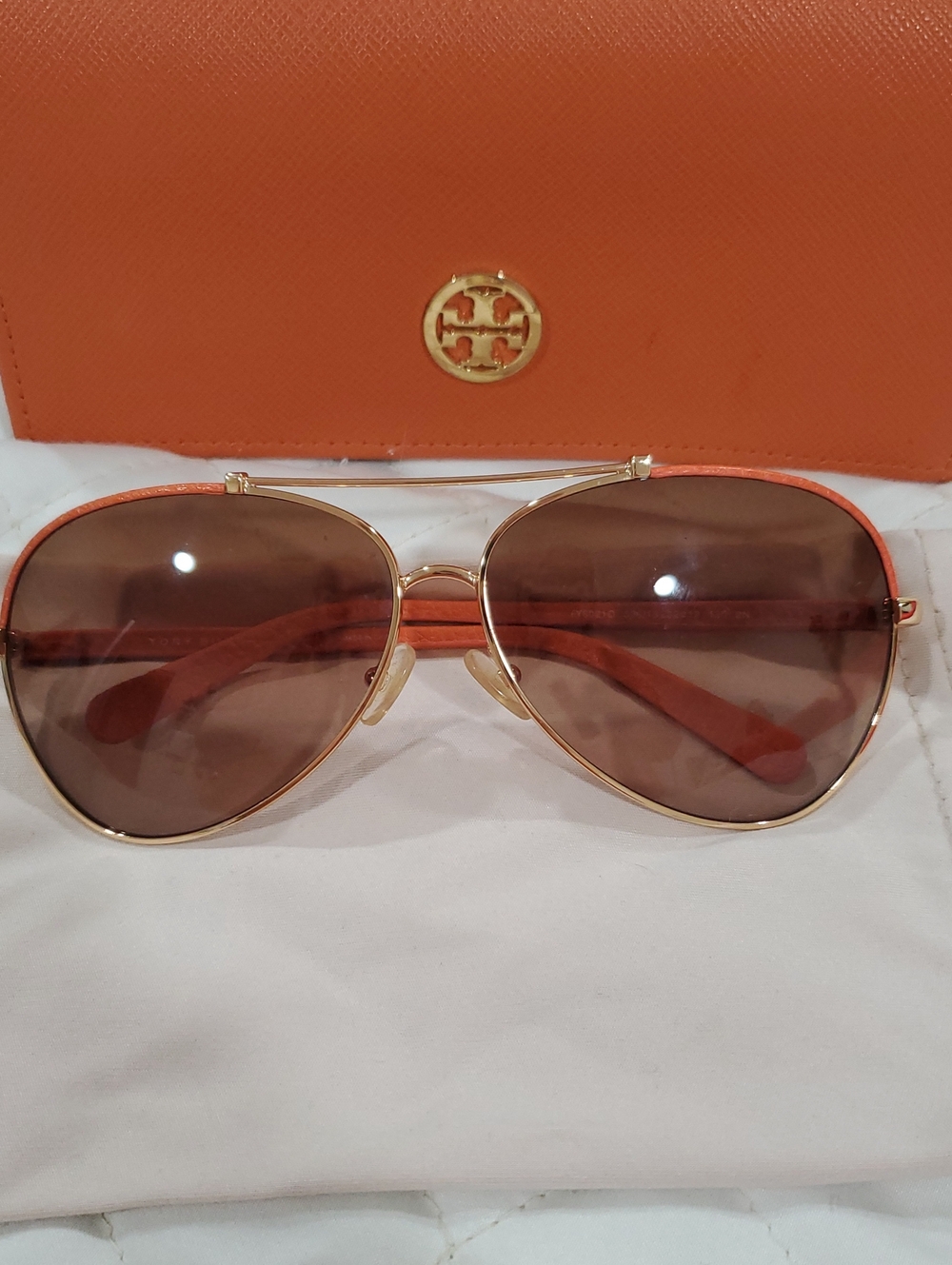 Tory Burch Orange and Gold Aviator Sunglasses